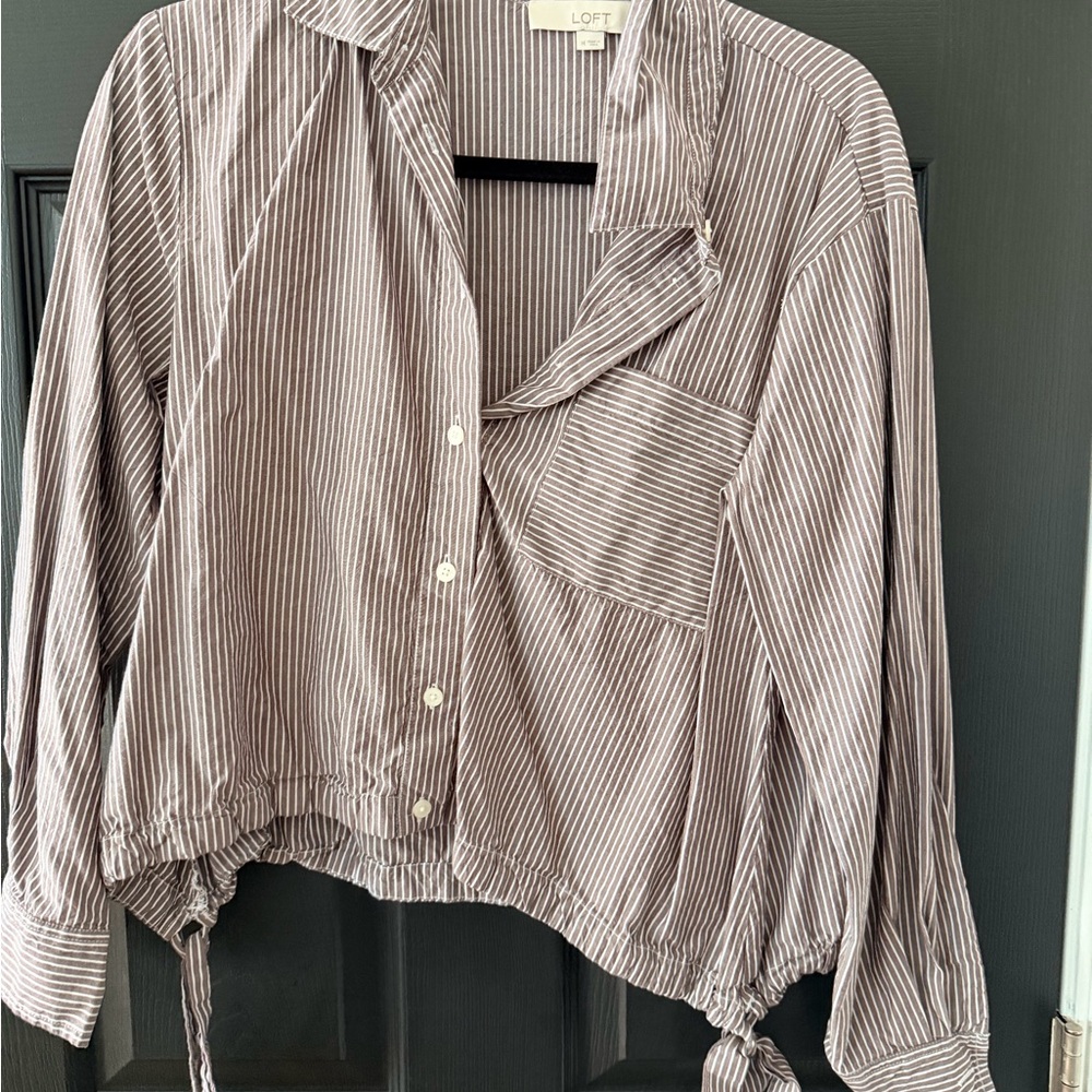 LOFT Striped Purple & Cream Women's Top